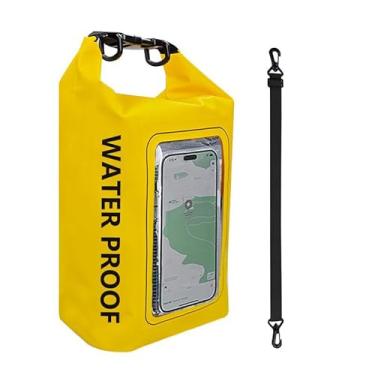 Imagem de Bolsa impermeável 5L para atividades ao ar livre, bolsa transversal, dois em um, bolsa impermeável para celular, bolsa de natação em PVC à prova d'água (Amarelo)