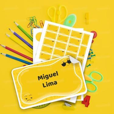 Imagem de Etiqueta Escolar Infantil Personalizada Emoji Amarelo, kit etiquetas adesivas para identificação de materiais escolares