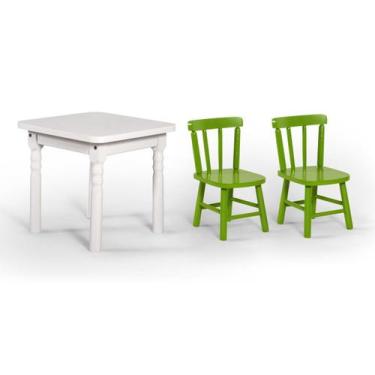 Imagem de Conjunto Mesinha Infantil Branca com 2 Cadeiras Kids Verde - Straub We