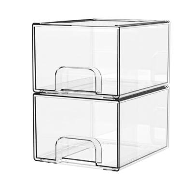 Imagem de Asixxsix Caixa de Armazenamento de Plástico Transparente, Organizador de Gaveta Empilhável para Joias de Maquiagem e Artesanato, Design à Prova de água para (Gaveta de empilhamento com alça