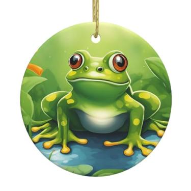 Imagem de Sapo de desenho animado 1 impressão de cerâmica de Natal pendurado redondo, pingentes de porcelana, decoração criativa de Natal