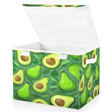 Imagem de Blueangle Cestos de armazenamento pequenos de fatias de abacate com tampas, 42 x 32 x 30 cm, cesta organizadora grande dobrável para decoração de escritório e armário (51)