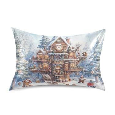 Imagem de Blueangle Winter House Fronha de cetim para cabelo e pele fronha de seda, tamanho padrão (50,8 x 66 cm) - fronhas de cetim com fecho de envelope (3)
