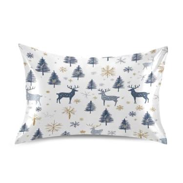 Imagem de Blueangle Fronha de cetim de veado de Natal para cabelo e pele, fronha de seda, tamanho padrão (51 x 66 cm) - Capas de almofada de cetim com fecho de envelope (430)