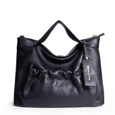 Imagem de BOLSA FEMININA EM COURO ALÇA DE MÃO PRETA "DINAH MIDHAT SERRI"-Feminino