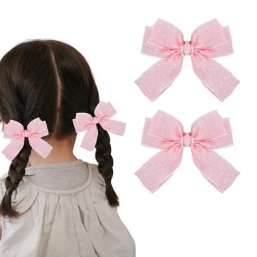 Imagem de Lindos laços de cabelo rosa clipes jacaré presilhas macias de fio de renda multicamadas laços de cabelo com laço de 10 cm grampos de cabelo delicados boutique acessórios de cabelo para festa de