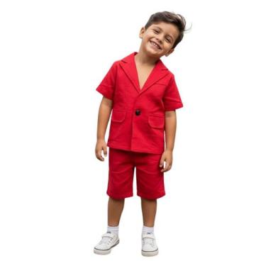 Imagem de Conjunto Infantil Vermelho Natalino Blazer com Shorts Festa - - Trick 