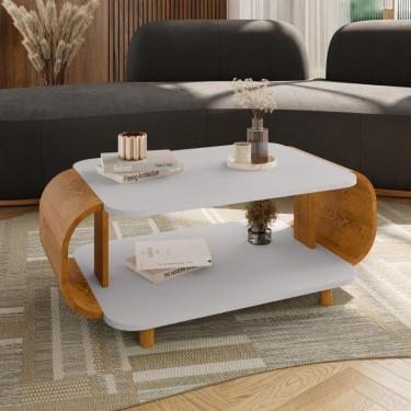 Imagem de Mesa De Centro Floripa Sala Moderna Orgânica Pés em Madeira