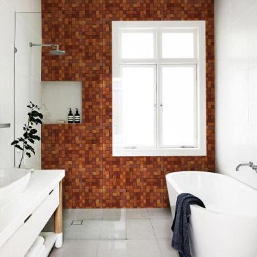 Imagem de Papel de Parede Revestimento Azulejo Lavável Madeira Mosaico Pastilha 