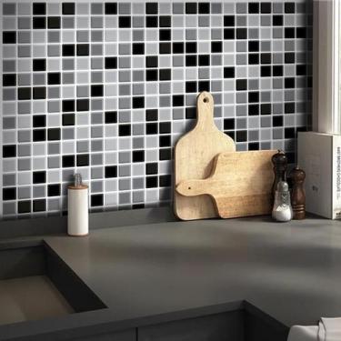 Imagem de Adesivo Destacável Pastilha para Cozinha 3D Mix Preto - TaColado, 15 x