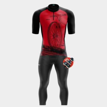 Imagem de Conjunto de Ciclismo Masculino Camisa Manga Curta e Calça de Forro Gel Proteção Uv-Masculino