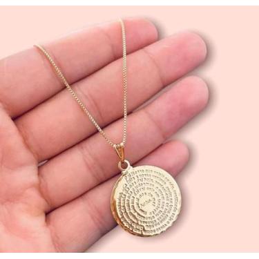 Imagem de Colar Feminino Veneziana com Pingente Medalha Redonda Oração Pai Nosso