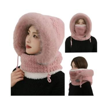 Imagem de Gorro Térmico De Pelúcia Para Mulheres Com Capuz, Cachecol E Máscara, 