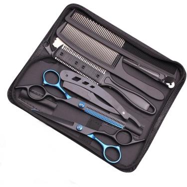 Imagem de Kit de Tesouras para Corte de Cabelo 6 Peças Ambidestro Aço Inoxidável Preto Carisma com Bolsa de Transporte