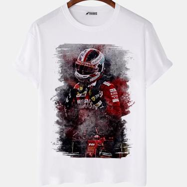Imagem de Camiseta masculina Formula 1 Piloto Famoso Arte Carro Camisa Blusa Branca Estampada