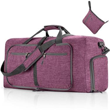 Imagem de Vomgomfom Bolsa esportiva de viagem para homens, bolsa esportiva de viagem dobrável 65L com compartimento de sapatos, bolsa noturna para homens e mulheres, à prova d'água e resistente