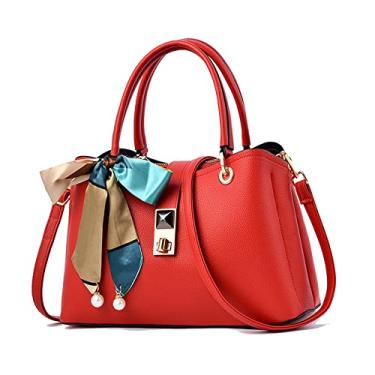 Imagem de Bolsa feminina de alça superior transversal grande bolsa feminina moda couro vegano bolsa de ombro bolsas tote, Vermelho