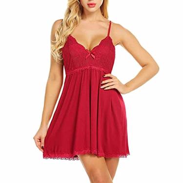 Imagem de Saia noturna camisola de renda pijama roupa de dormir pijama pijama ultramacio pijama feminino camisola confortável dormir, vermelho, G (65kg/170cm)