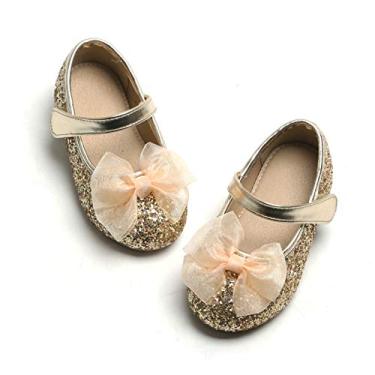 Imagem de Otter MOMO Sapatilhas de bailarina Mary Jane para crianças/meninas, sem cadarço, para festas escolares, D716-ouro, 12 Little Kid
