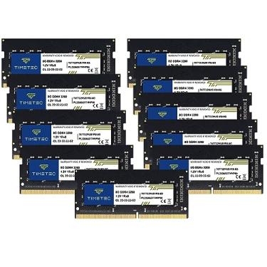 Imagem de Timetec Kit de 80 GB (10 x 8 GB) DDR4 3200 MHz (ou 2933 MHz ou 2666 MHz) PC4-25600 não-ECC sem buffer 1,2 V CL22 1Rx8 Single Rank 260 pinos SODIMM Laptop Notebook PC Memória RAM Atualização