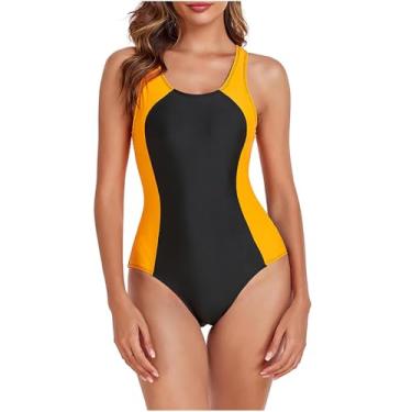 Imagem de Biquíni feminino sem mangas com alças finas, cor block, roupa de banho sexy, moderno, ajuste regular, K-950 amarelo mostarda, M