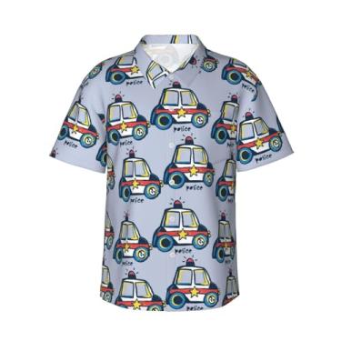 Imagem de Xiso Ver Camisa havaiana masculina manga curta casual camisa de praia casual de botão para festa de verão na praia, Carro de polícia, GG