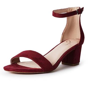 Imagem de J. Adams Daisy Heels para mulheres – Sandália elegante de salto baixo com tira no tornozelo, Camurça vinho, 11