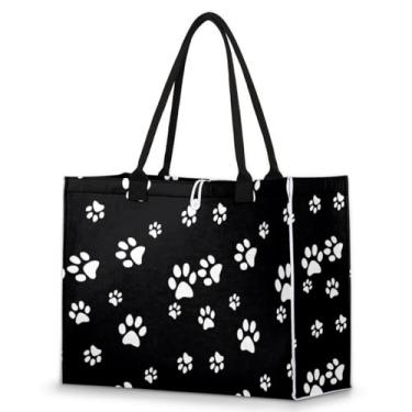 Imagem de Pardick Sacola feminina bolsa de viagem reutilizável sacola de compras utilitária para trabalho, compras, praia, presente ao ar livre, A - pata de cachorro preta, Large