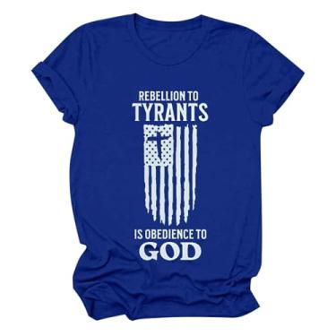 Imagem de Camiseta feminina com bandeira da América, estampa ocidental, camisetas fofas, manga curta, camisetas patrióticas, Azul, G