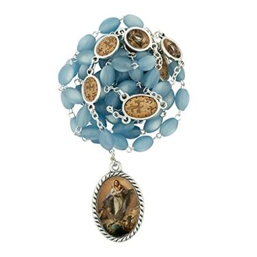 Imagem de Kit de oração devocional de Maria Imaculada | Lindas contas de vidro azul e medalhas de vinil | Inclui instruções e informações | Ótimo presente católico para primeira comunhão e confirmação | Feito