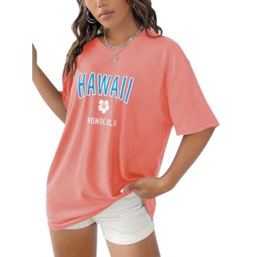 Imagem de SOLY HUX Camisetas femininas grandes com estampa de letras, casuais, de verão, camisetas estampadas para mulheres, Laranja coral, M
