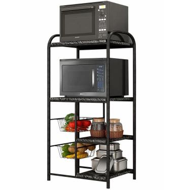 Imagem de Fruteira Teixeira Irlanda para 2 forno com 02 prateleiras tampo em MDP e 02 cestos Preto Martelado