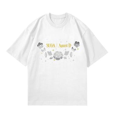 Imagem de Camiseta Su-ga Solo Agust D, camisetas soltas k-pop unissex com suporte de mercadoria estampadas camisetas de algodão, Branco, 3G