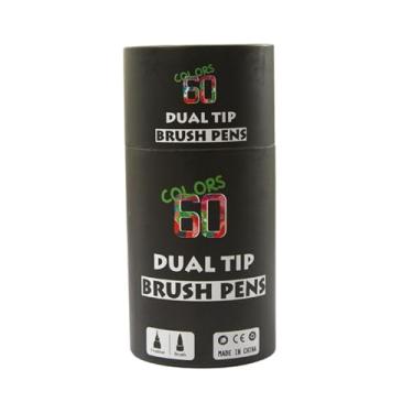 Imagem de Conjunto de canetas de aquarela laváveis de cabeça dupla para pintura de arte estudantil - tubo de pássaro preto de 60 cores