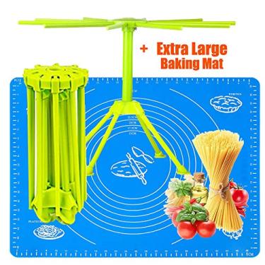 Imagem de iPstyle Escorredor de macarrão de cozinha dobrável com tapete de silicone extragrande, suporte de macarrão iPstyle com 10 alças de barra (escorredor + tapete de cozimento)