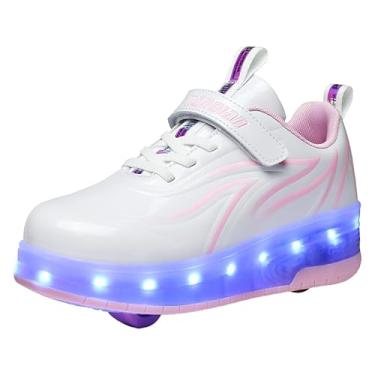 Imagem de Yogeeft Tênis infantil com rodas — Tênis 2 em 1 que ilumina com patins recarregáveis por USB para presentes de festa de aniversário, Mi-pink, 19