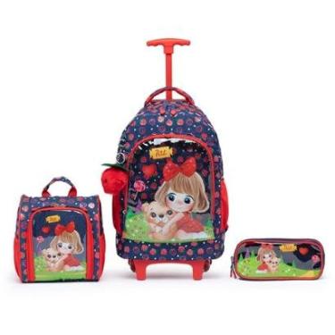Imagem de Kit de Mochila Escolar de Rodinha Infantil com Estojo e Lancheira-Unissex