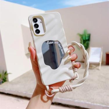 Imagem de Capa de telefone espelhada 3D Wave Lanyard para Samsung Galaxy A05 A05S A55 A15 A35 A25 A14 A04 A04E Silicone Soft TPU Back Cover, Branco, para Samsung A25 5G