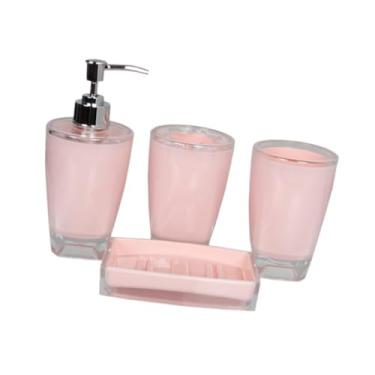 Imagem de DimyFew 4 Peças Dispensador de Sabão Porta Escova de Dentes Artigos de Higiene Pessoal Premium Saboneteira Copo Escova de Dentes para Decoração de Banheiro Ba , Rosa, Tamanho real