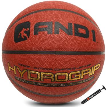 Imagem de AND1 Bola de Basquete e Bomba Hydrogrip de Couro Composto Premium - Tamanho 7 (75 cm), Laranja