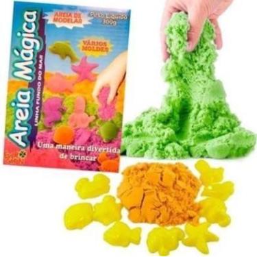 Imagem de Areia Cinética  Divertida Mágica Modelar com 8 Moldes Fundo Mar 300g -