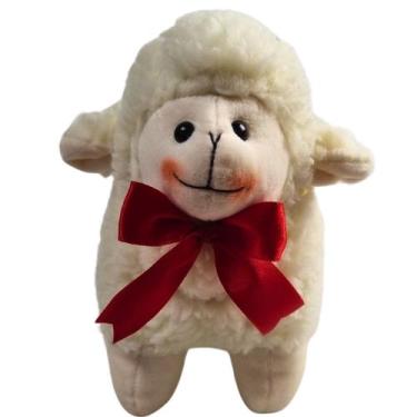 Imagem de Ovelha Redonda Laço Vermelho Pelúcia Fofinha Decoração Nicho Pelúcia M