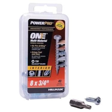 Imagem de Power Pro Parafusos premium de cabeça de panela multimateriais, aço banhado a zinco, fixados em madeira, metal, concreto, drywall e plástico, prata, #8 x ¾ polegadas, caixa com 40 parafusos