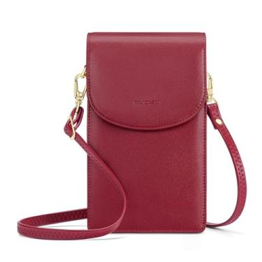 Imagem de nuoku Bolsa transversal para celular feminina, mini bolsa transversal, carteira pequena para celular com porta-cartão removível, 1 vinho tinto