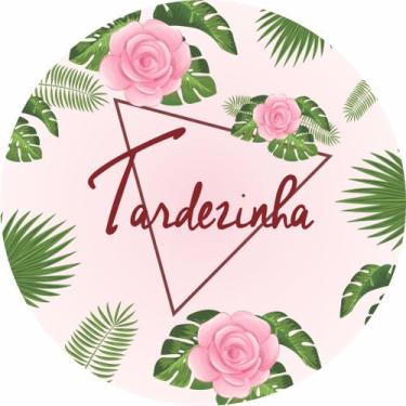 Imagem de Painel de Lona Redondo Tardezinha Rosa e Flores Tropicais - Fabrika de