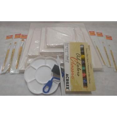 Imagem de kit Férias 01 estojo Tinta Óleo Acrilex + 5 Telas + 6 Pincéis + 1 Espa