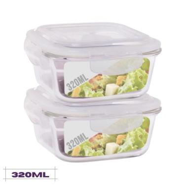 Imagem de Conjunto 2 Potes Quadrado Mantimentos Vidro 320 ml - Diversas