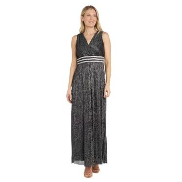 Imagem de R&M Richards Vestido feminino longo metálico para noite, Preto, prata, 50