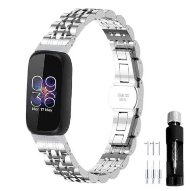 Imagem de Gheper Pulseira de relógio de metal de aço inoxidável compatível com Fitbit Inspire 3, pulseira de reposição para smartwatch para mulheres e homens