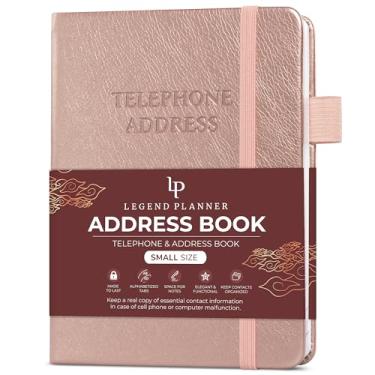 Imagem de Legend Planner Livro de endereços com abas alfabéticas – Mini livro de contatos telefônicos para números de telefone, endereços, senhas, pequeno (ouro rosa)